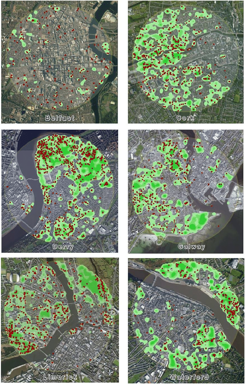 Green signatures of Irish cities